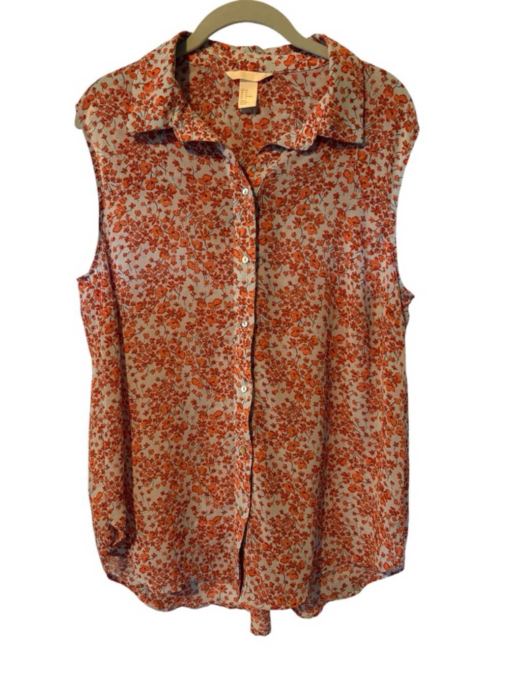 H&M Orange Floral Sleeveless Button-Down Shirt